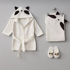 Ekru Rakun Bornoz Seti- 4 Parça