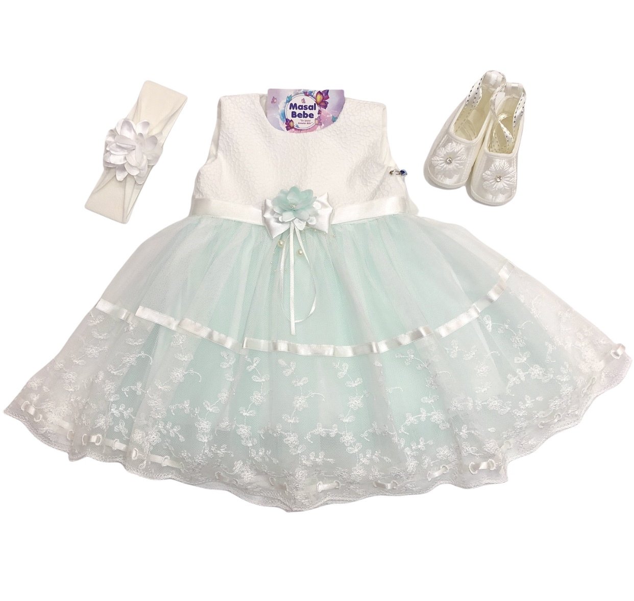 Mint Yeşili Etek Dantelli Mevlüt Elbisesi