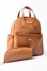 Taba Renk Deri Anne Bebek Bakım Sırt Çantası