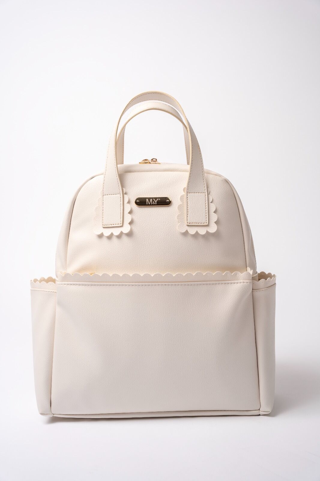 Ekru Renk Deri Anne Bebek Bakım Sırt Çantası