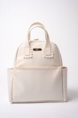 Ekru Renk Deri Anne Bebek Bakım Sırt Çantası