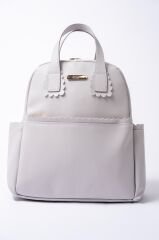 Gri Renk Deri Anne Bebek Bakım Sırt Çantası