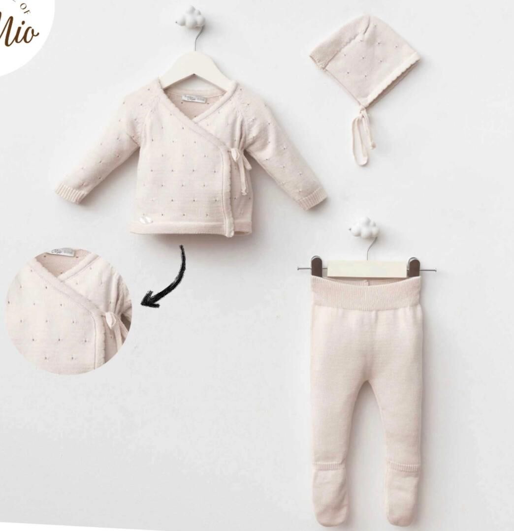 Vizon Rengi Organik Triko Zıbın Seti- 3 Parça