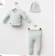 Mint Yeşili Organik Triko Zıbın Seti- 3 Parça