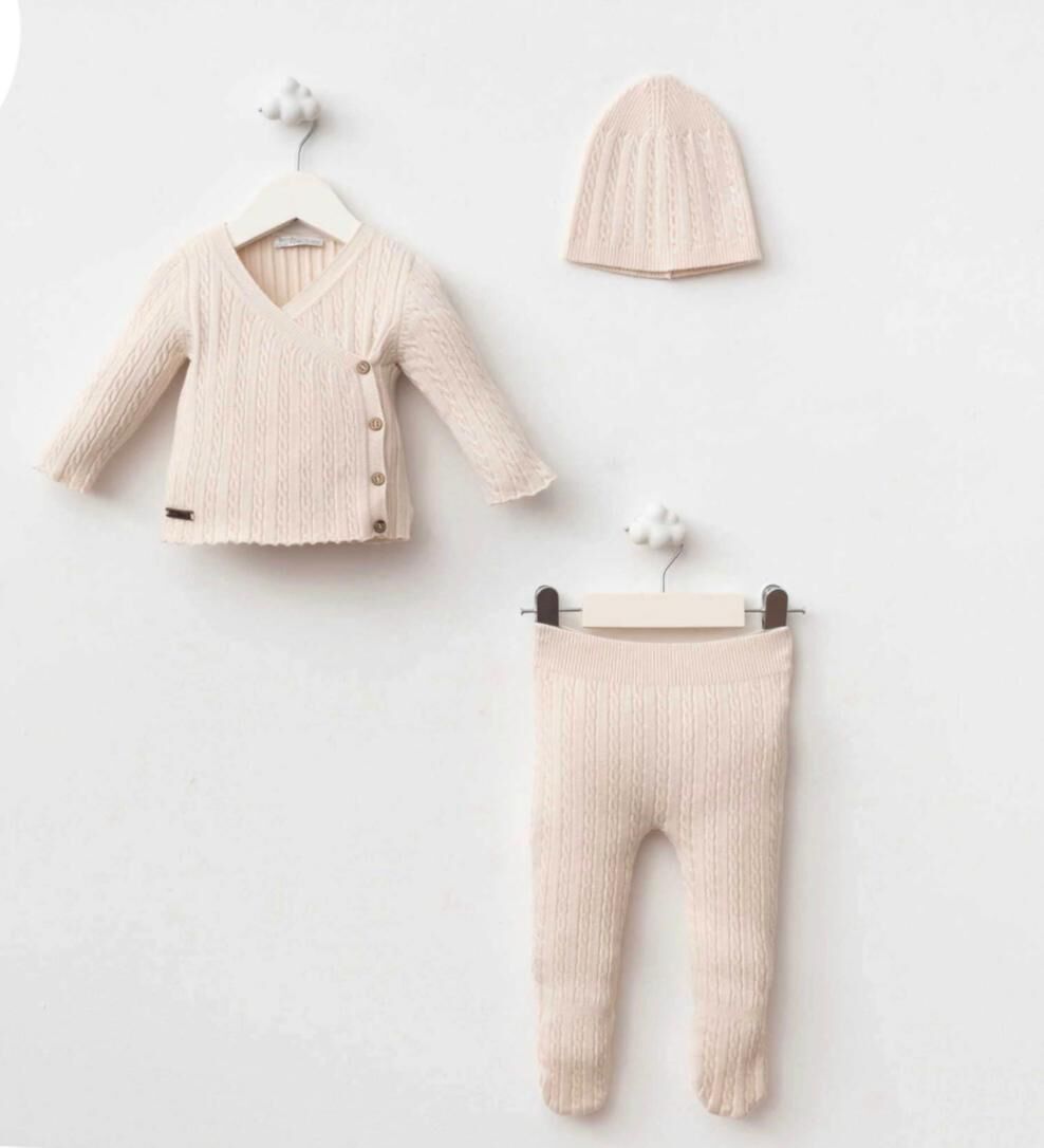 Vizon Rengi Organik Triko Zıbın Seti- 3 Parça