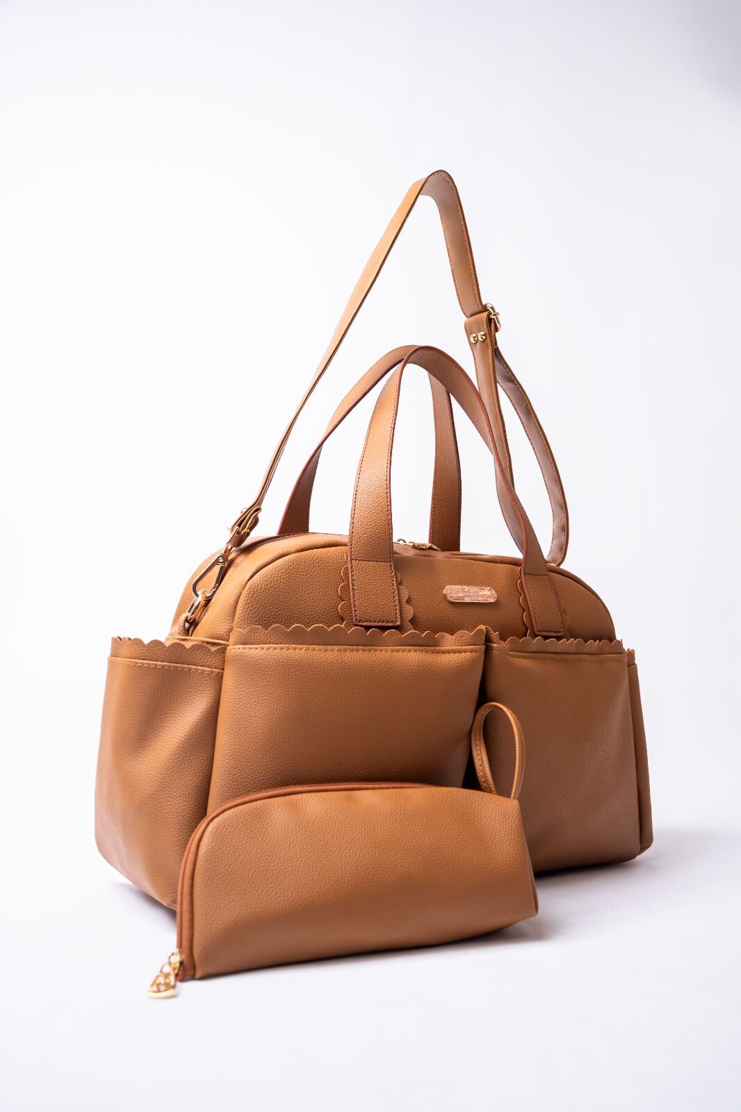 Taba Renk Deri Anne Bebek Bakım Çantası