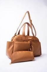 Taba Renk Deri Anne Bebek Bakım Çantası