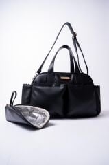 Siyah Renk Deri Anne Bebek Bakım Çantası