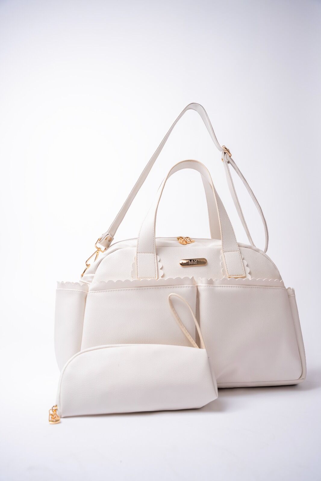 Ekru Renk Deri Anne Bebek Bakım Çantası