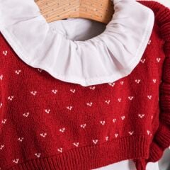 Kırmızı Yelekli Kot Romper Seti