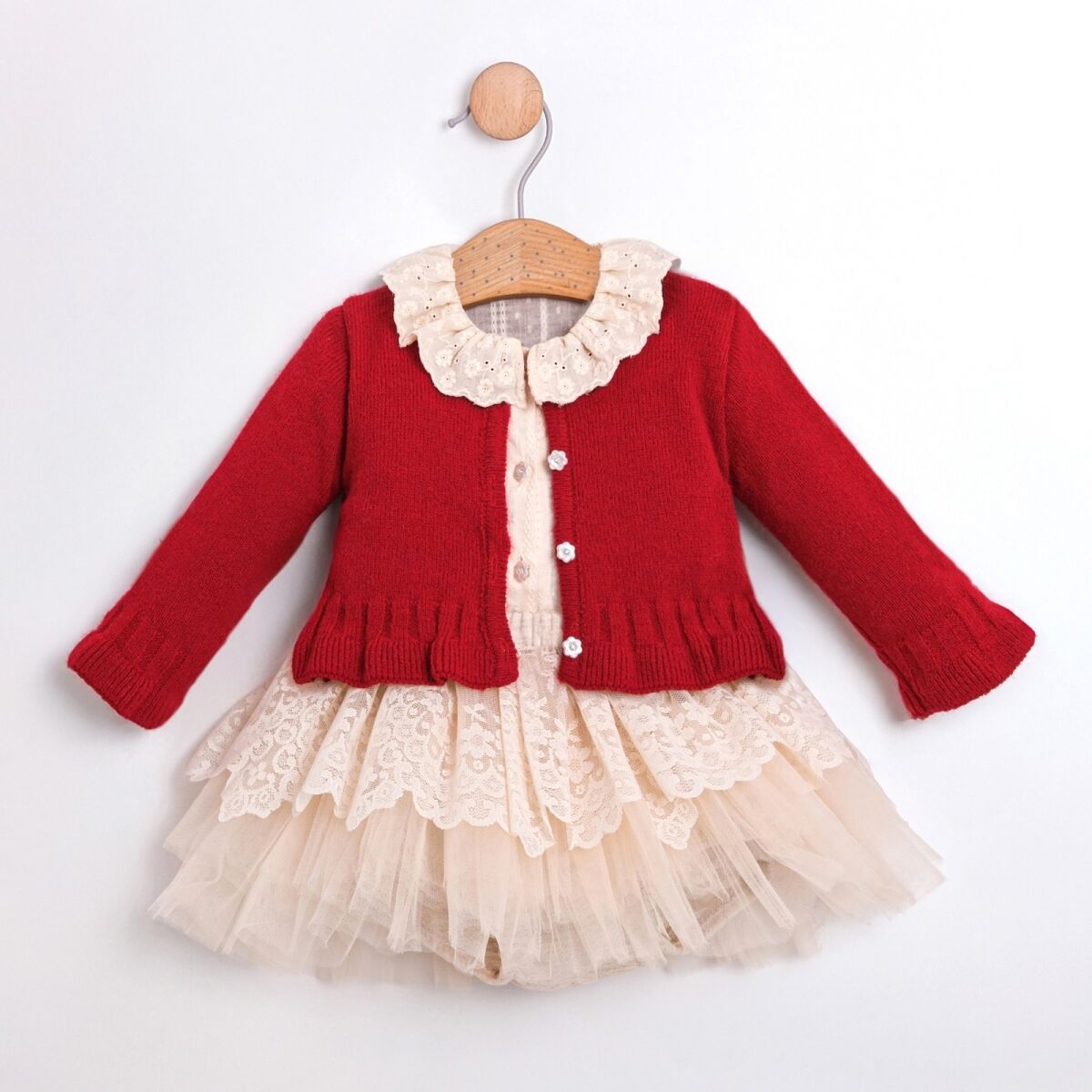 Kırmızı Hırkalı Romper Seti