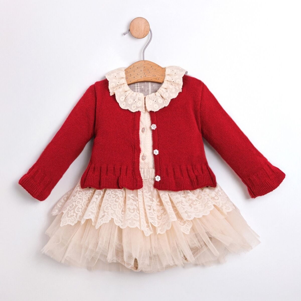 Kırmızı Hırkalı Romper Seti