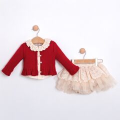 Kırmızı Hırkalı Romper Seti