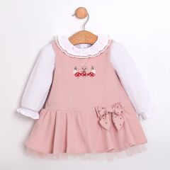 Pembe Fitilli Kadife Elbise