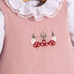 Pembe Fitilli Kadife Elbise