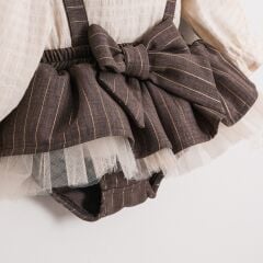 Kahve Çizgili Romper Seti