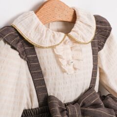 Kahve Çizgili Romper Seti