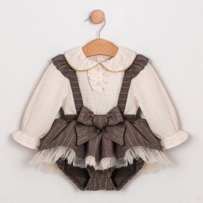 Kahve Çizgili Romper Seti