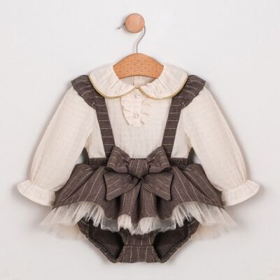 Kahve Çizgili Romper Seti