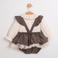 Kahve Çizgili Romper Seti