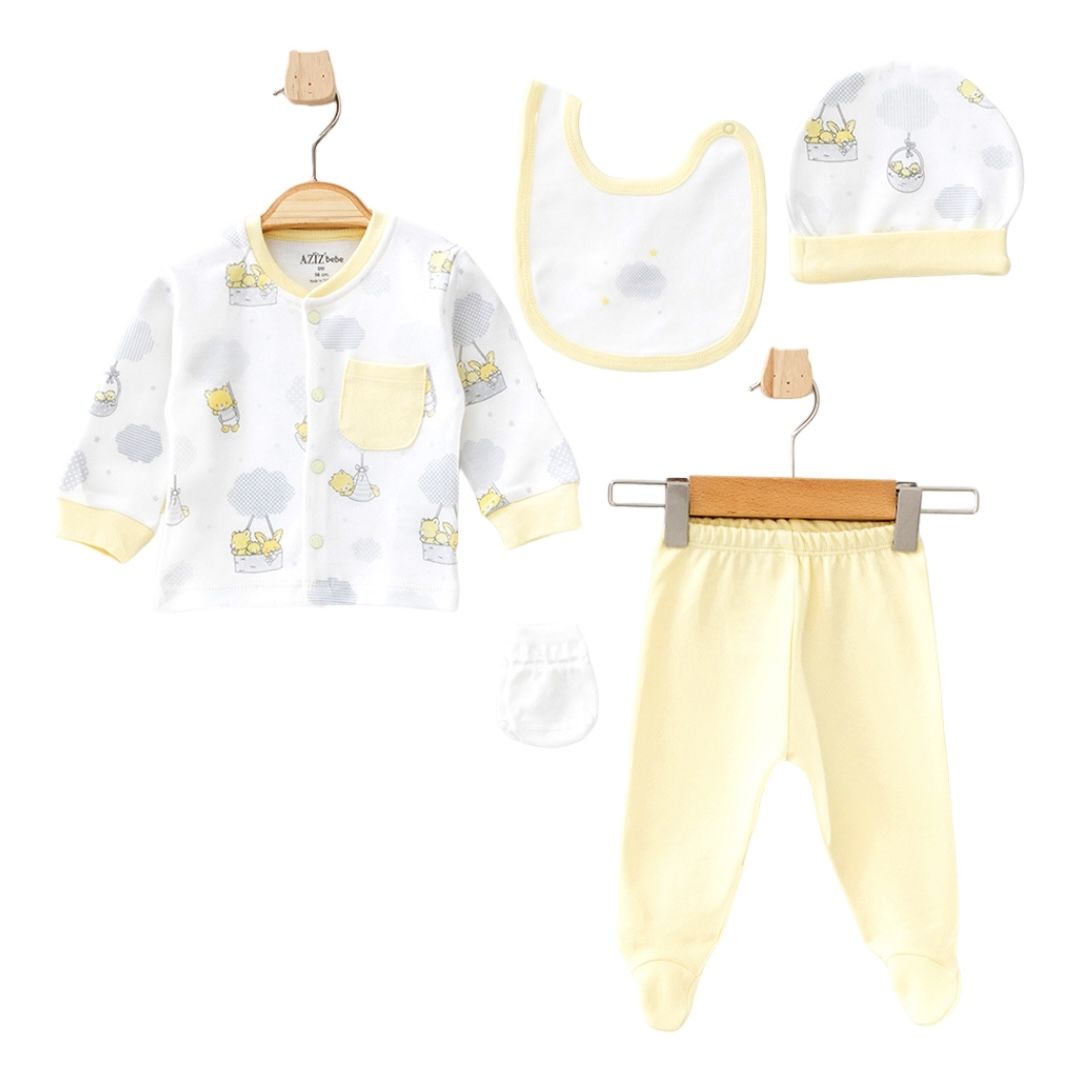 Sarı Ayıcık Detaylı Zıbın Seti- 5 Parça