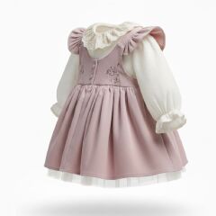 Pembe Fitilli Kadife Elbise ve Gömlek