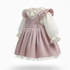 Pembe Fitilli Kadife Elbise ve Gömlek