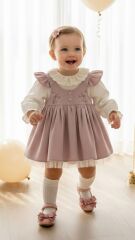 Pembe Fitilli Kadife Elbise ve Gömlek