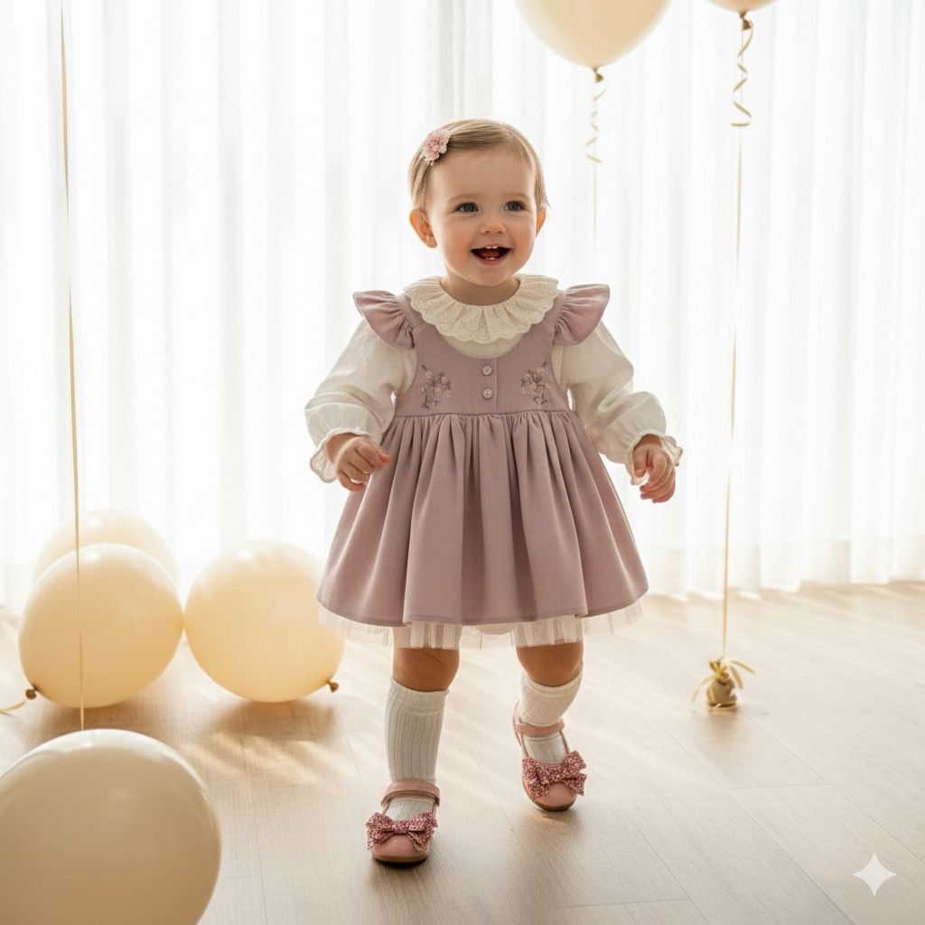 Pembe Fitilli Kadife Elbise ve Gömlek