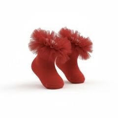 Tütülü Bebek Çorabı- Kırmızı Renk- 0.6 Ay