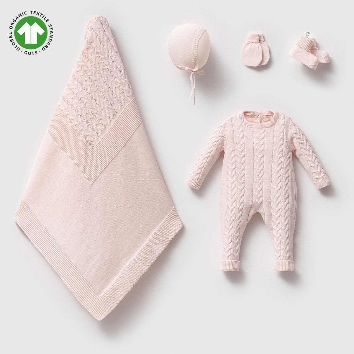 Saç Örgülü Organik Triko Hastane Çıkışı- 5 Parça-Pembe Renk