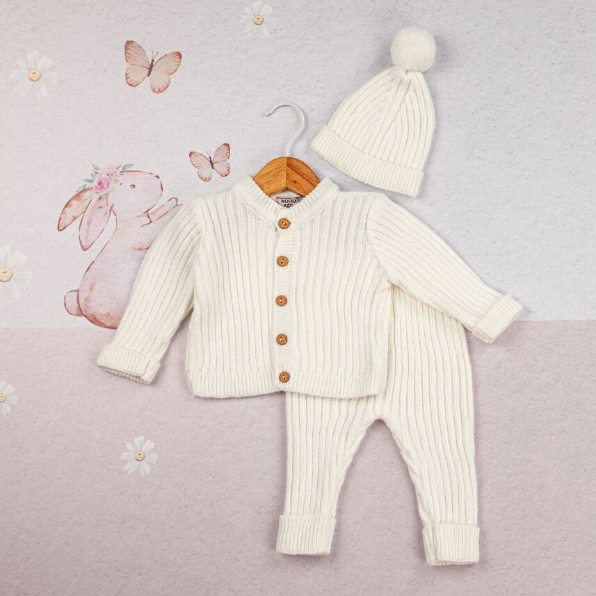 Krem Yünlü Takım / 6-18 Ay