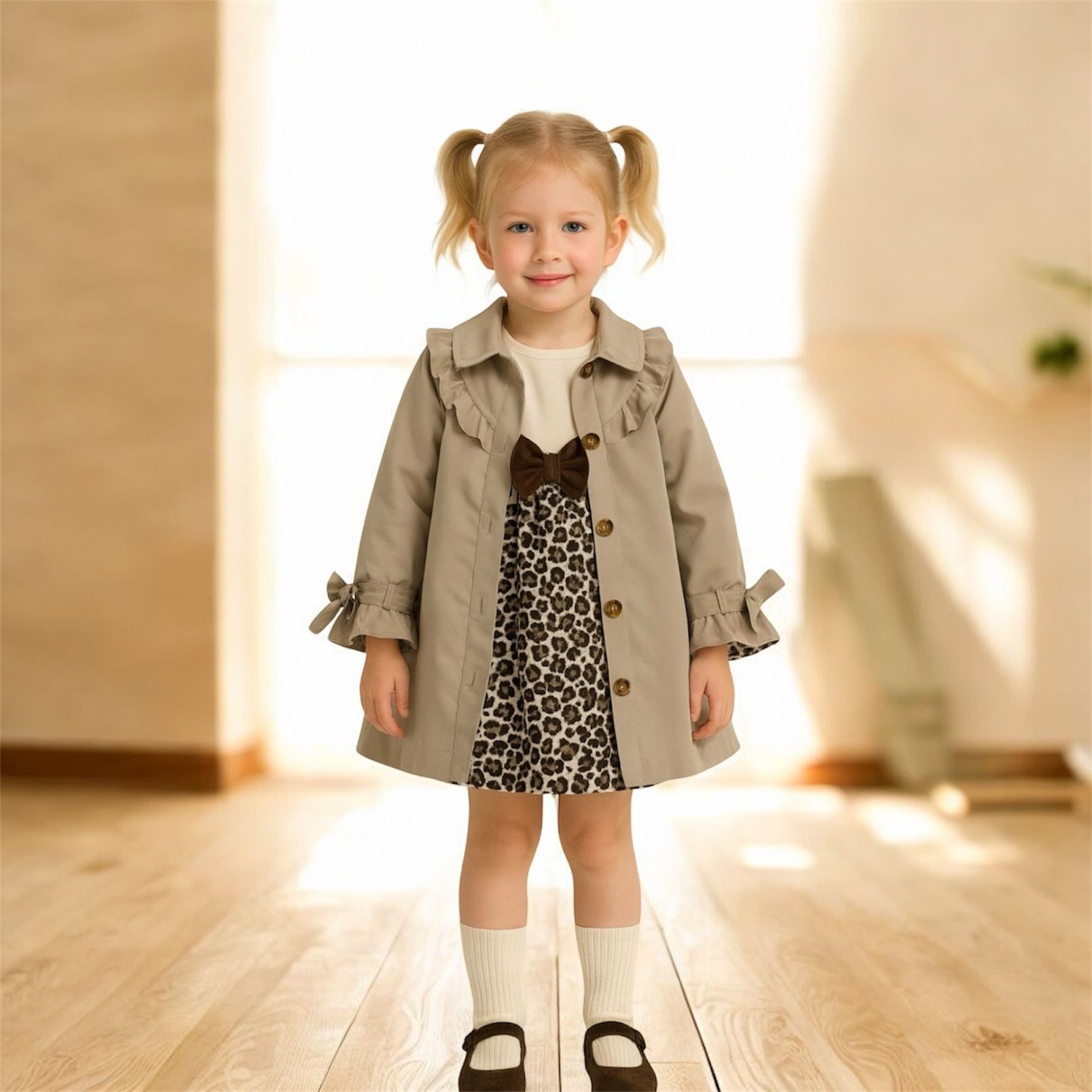 Leoparlı Trençkot ve Elbise- 2/5 Yaş Arası