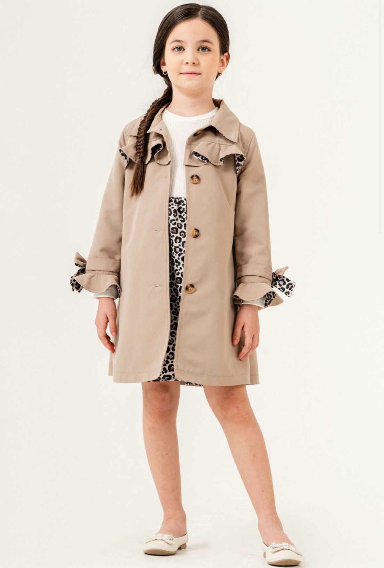 Leoparlı Trençkot ve Elbise- 6/9 Yaş