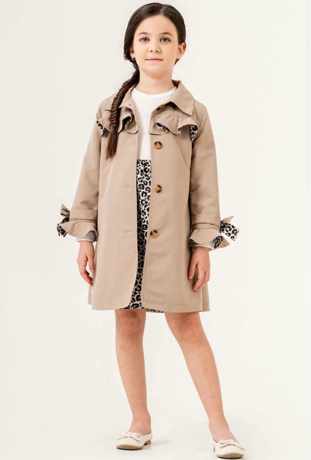 Leoparlı Trençkot ve Elbise- 6/9 Yaş