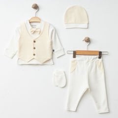 Krem Yelekli Zıbın Seti- 5 Parça