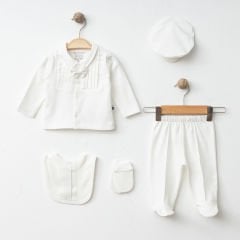 Beyaz Papyon Detaylı Zıbın Seti- 5 Parça