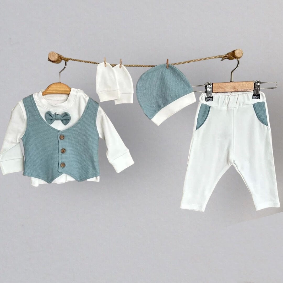 İndigo Renk Yelekli Zıbın Seti- 5 Parça