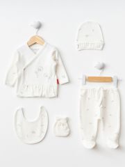 Beyaz Pamuk Detaylı Zıbın Seti-5 Parça