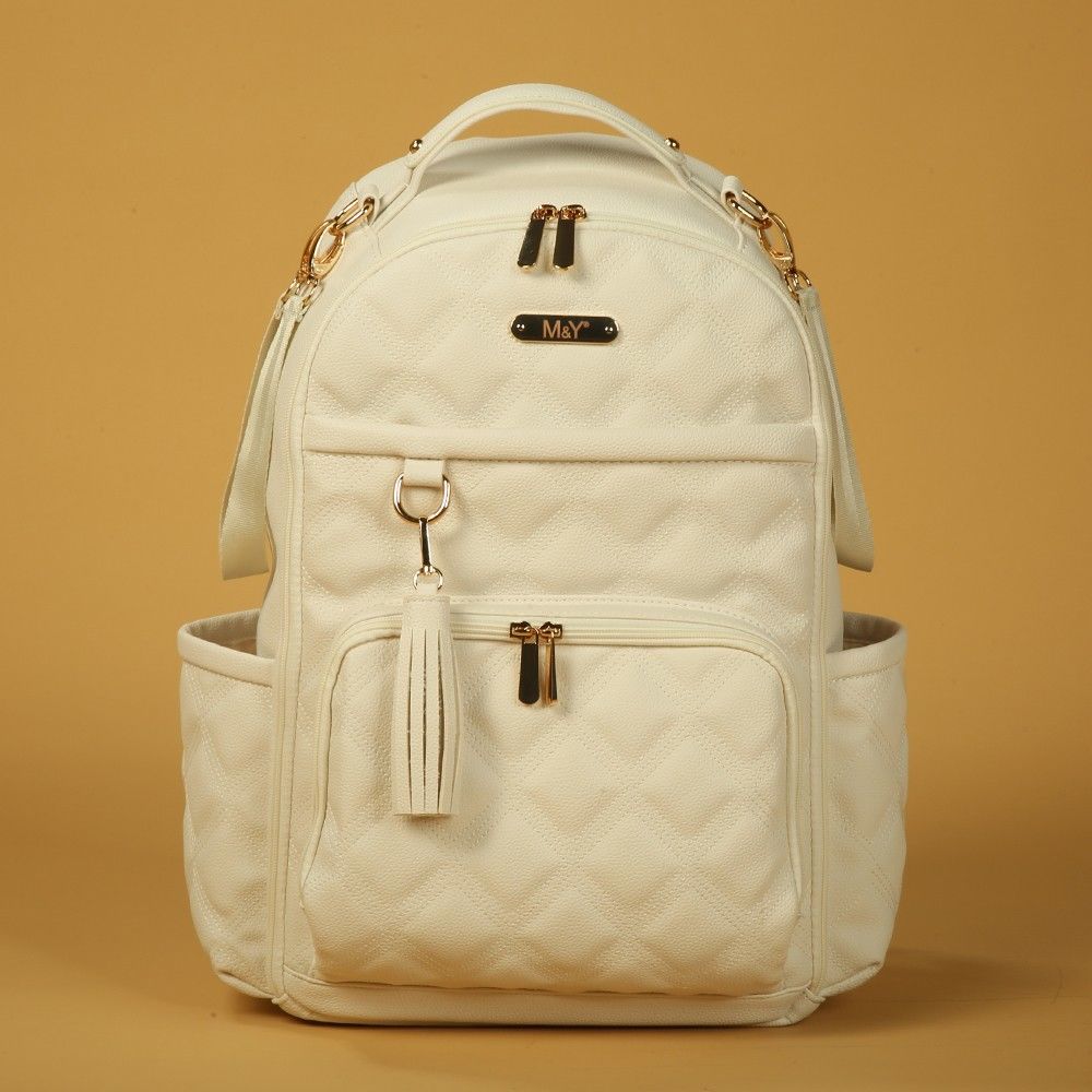 Krem Renk Deri Anne Bebek Bakım Sırt Çantası