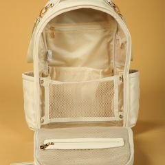 Krem Renk Deri Anne Bebek Bakım Sırt Çantası