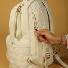 Krem Renk Deri Anne Bebek Bakım Sırt Çantası