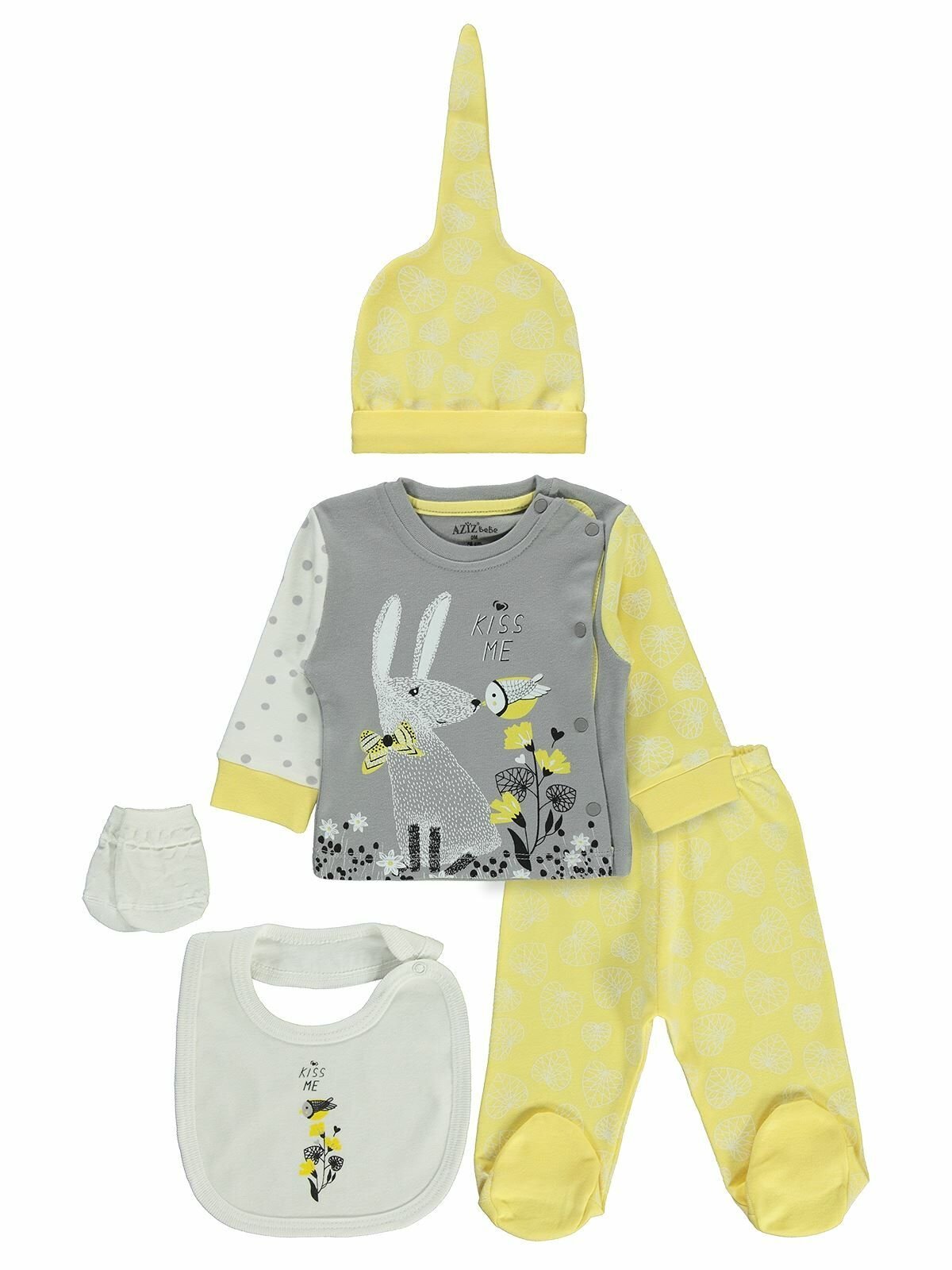 Gri Kuşlu Zıbın Seti- 5 Parça