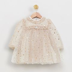 Yıldızlı Kız Elbise- Bej Rengi