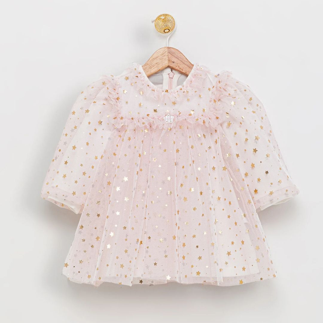 Yıldızlı Kız Elbise- Pembe Renk