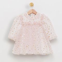 Yıldızlı Kız Elbise- Pembe Renk