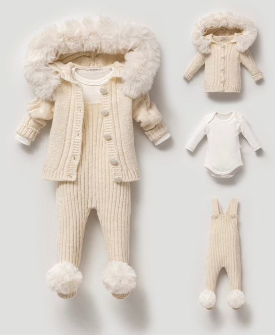 Krem Yünlü Slopet Hırka Takımı