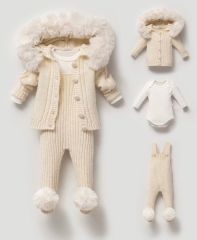 Krem Yünlü Slopet Hırka Takımı