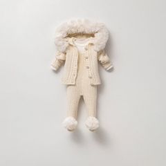 Krem Yünlü Slopet Hırka Takımı