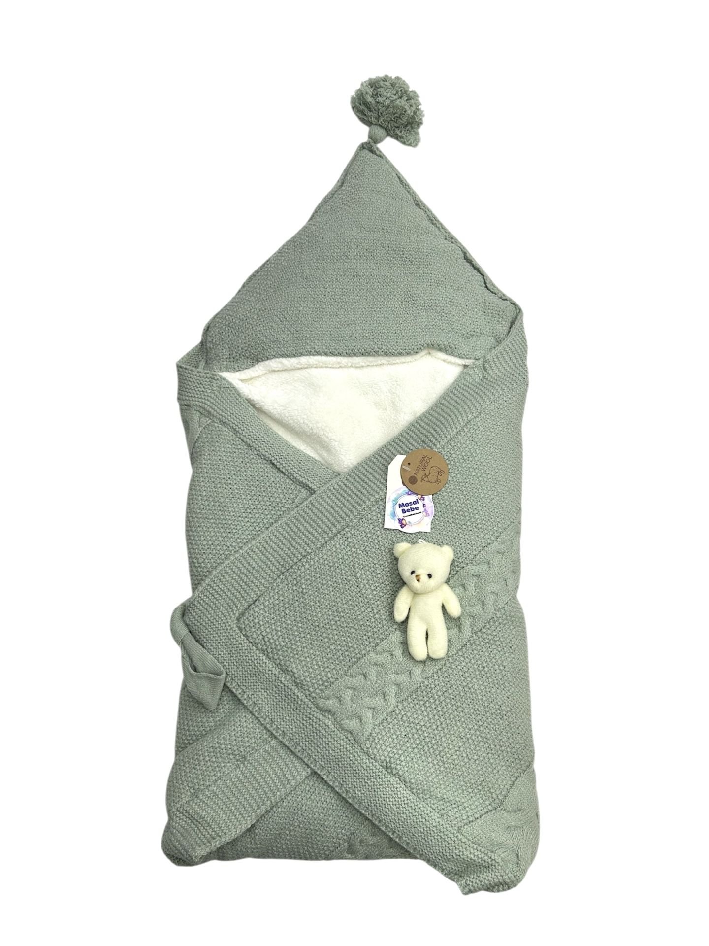 Mint Yeşili Yünlü Kundak Battaniye